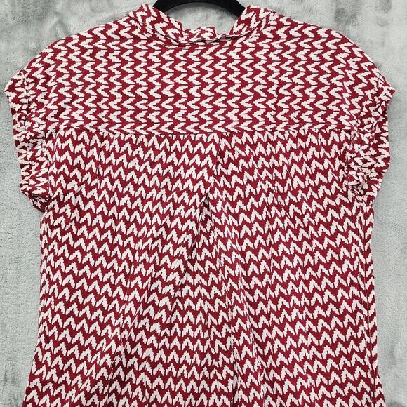 JACHS Girlfriend Top Womens S Red White Chevron Print Quinn Cap Sleeve Button Up - Picture 4 of 9